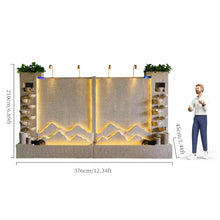 CHYIFSHIY 6.89ft Tall Concret Wall Fountain with LED Lights and Waterwheel – 12.34ft Wide Landscape Outdoor Decor for Garden or Entryway,Housewarming Gift, Two Pieces Per Set