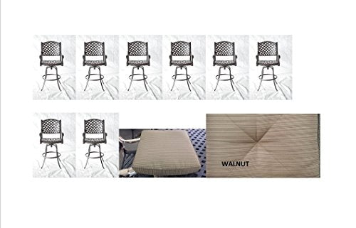 Nassau Outdoor Patio Swivel Barstools 26" High Cast Aluminum Dark Bronze (8, 26" with Walnut Cushions)
