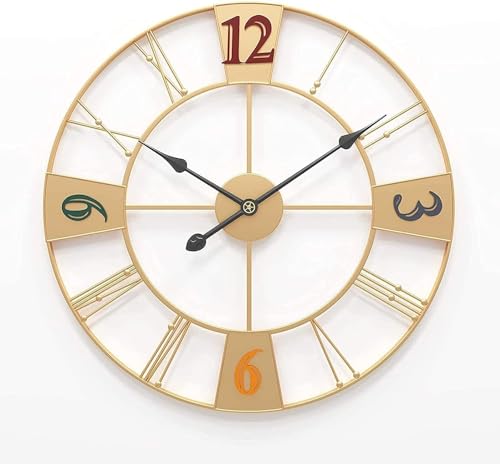 PPXCZZ 23 Inch Outdoor Garden Wall Clock, Large Retro Open Dial, Waterproof Wrought Iron, Silent Quartz, Weatherproof(Colorfulabs)