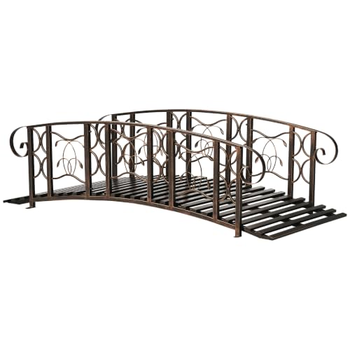 Outsunny 6' Metal Arch Backyard Garden Bridge, Safety Siderails, Brown