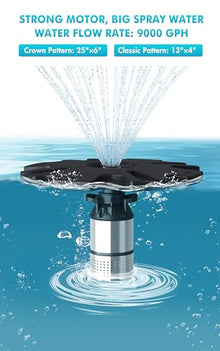 FS02 110V, 1/2 HP Large Pond Floating Fountain, Oil Free Pump 9000 GPH with 100’ Cord, Two Spray Patterns Included