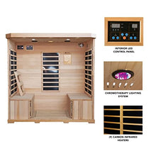 Heat Wave 4 Person Sauna Hemlock Wood Sonoma 9 Carbon Infrared Heaters MP3 Player Chromo Therapy Lighting 120V 2100W Wood
