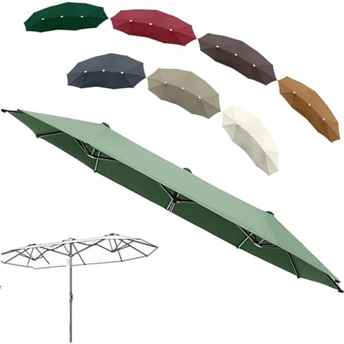 MXJCKSOQ Large 15x9ft Rectangular Patio Umbrella Replacement Canopy Double-Sided 12 Ribs UV-Resistant Fade-Resistant Outdoor Shade Dark Gray Parasol Cover,Khaki