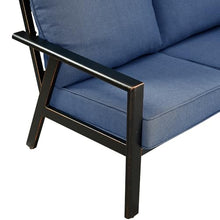 Oakland Living Black Aluminum Patio Deep Seating Outdoor Two Seater Loveseat with Blue Cushions