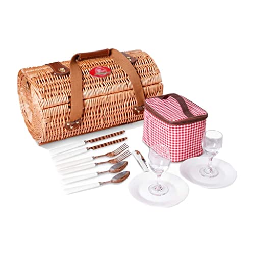 ZYBB Picnic Basket Wicker with Cutlery Insulation Bag for 2 People 45x26x25cm