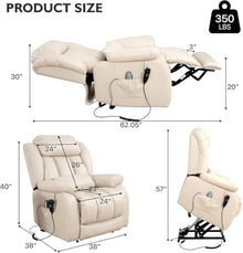 HTERWQEA Dual Motor Power Lift Recliner with Massage Heat and Lumbar Pillow