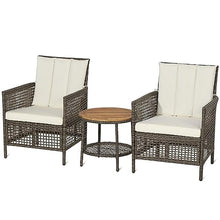 DUYHBAWRS 3PCS Patio Rattan Furniture Set Cushioned Sofas Wood Table Top W/Shelf