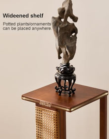 Wood Rattan Plant Stand Indoor,Tall Small Plant Shelf for Small Space