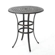 roomfitters Outdoor Cast Aluminum Bar Table Round Patio Bistro High Top Pub Table with Umbrella Hole for Garden Deck, Bronze