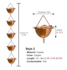 WhamtL Copper Rain Chain for Heavy Rain, Flower Cups Rain Catcher Chain Rainwater Diverter, Outdoor Garden Decor Water Catcher Gutter Downspout(Style2,7.5m (24.6ft))