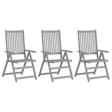 Solid Acacia Wood Gray Wash Finish 5 Position Reclining 3 Seat Set Grey