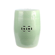 JOYNOW Ceramic Garden Stool Decorative Garden Stools Handmade Green Glaze Color Glaze Embossed Copper Coins Porcelain Stool Cooler Stool Home Furnishing Items Garden Stool Ceramic(A)