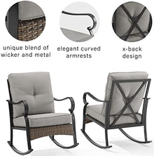 Crosley Furniture Dahlia 2-Piece Outdoor Rocking Chair Set Matte Black with Taupe Cushions