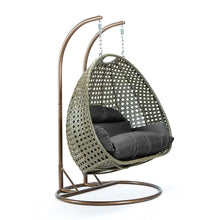 LeisureMod 2-Person Wicker Egg Chair, Hanging Swing Chair for Indoor & Outdoor Use with Cushions, Beige Steel Stand, UV-Resistant, Hammock Lounge Seat for Patio, Porch, or Bedroom (Dark Grey)