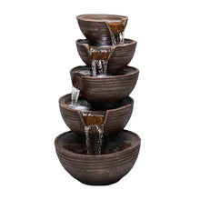 Alpine Corporation TZL101 Outdoor Floor 5-Tiered Bowl Fountain with LED Lights, Tiered Bowls Waterfall Fountain 34", Bronze