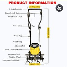 TREEYX Garden Gear Electric Garden Tiller,Cultivator Rotavator,6 Blades,Tillage Depth 22cm,Plow Width 45cm,Folding Rotary Motor Hoe,for Lawn,Vegetable Patch (10m Extension Cord)