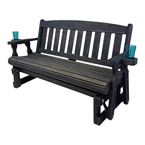 Amish Heavy Duty 800 Lb Mission Pressure Treated Porch Glider with Cupholders (5 Foot, Semi-Solid Black Stain)
