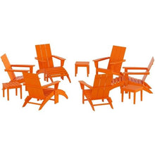 Costaelm Palms 12-Piece Modern Poly Folding Adirondack Chair Set with Ottoman and Side Table Orange