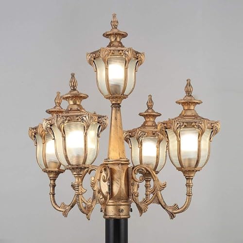 iumLeap 2M Traditional Victorian Outdoor Lamp Post Light,Five-Head, Brown Pole for Outside, Anti-Rust Aluminum Ip55 Glass Garden Lawn Path Column Light, Post Lantern E27 Base
