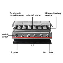 BBQ Grill Gas Barbecue 6 Burner Smokeless Roasting Tray Steel Outdoor Picnic Kitchen Tools(white-Dinosaur Doodle4)