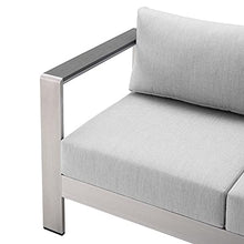 Lounge Loveseat Sofa, Fabric, Aluminum, Silver Grey Gray, Modern, Outdoor Patio Cafe