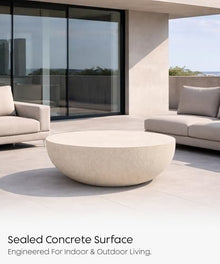 eldimer no.102 GFRC Concrete Coffee Table 43.3” - Handcrafted Round Modern Architectural Table, Weather Resistant, Indoor & Outdoor, 145 lbs Solid Cement Construction for Patio or Living Room