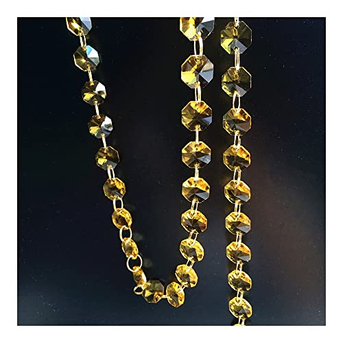 JUIYU Garden Suncatchers 100m/lot Gold Yellow k9 Crystal Octagon Beads in 2 Holes Garland Strands Chandelier Crystal Parts- DIY Curtain Decoration Handmade Pendant Necklaces