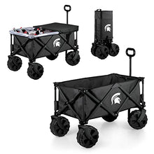 PICNIC TIME NCAA Michigan State Spartans Adventure Wagon Elite All-Terrain Folding Beach Wagon with Big Wheels Plus Table Top Lid & Soft Cooler Liner, Collapsible Utility Wagon, (Dark Gray)