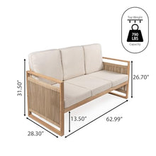 JONATHAN Y Gable 63" Rope 3-Seat Outdoor Patio Sofa, Beige/Light Teak