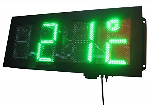 GOWE large size outdoor waterproof 8inch 4digits green color time and temperature clock Color:Green