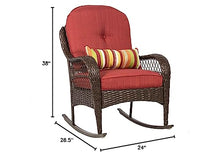 Outdoor Wicker Rocking Chair with Soft Cushions Wide Armrest Tall Backrest Lean Back Relaxing Lounging Comfort Weight Capacity of 250 LBS Great for Any Backyard Patio Porch Lawn Or Garden Use