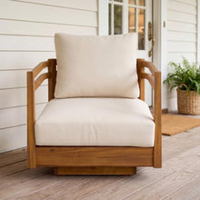 Christopher Knight Home Tess Outdoor Acacia Wood Swivel Accent Chair with Cushions, 360° Rotating Lounge Chair Outdoor with Open-Frame Armrests, Outdoor Swivel Chair for Garden, Teak + Beige