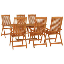WDGJJFECNMUEHI 7 Piece Patio Dining Set Solid Wood Eucalyptus Extendable Table with 6 Reclining Chairs, Outdoor Garden Furniture Set for Backyard, Poolside, Foldable Waterproof Rustic Design