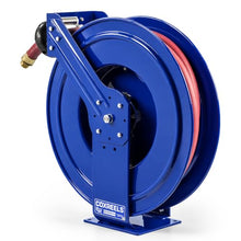 Coxreels TSHF-N-550 Retractable Fuel Hose Reel, T-Fuel Series ¾” x 50’, 300PSI-Easy-Maintenance Design with Brass Swivel and Multi-Position Mount Arm-Heavy Duty Steel Construction, Made in USA, Blue