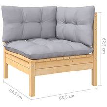 KPOTUERTU 14 Piece Patio Lounge Set with Gray Cushions Solid Pinewood