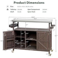 SDVantage Stainless Steel Outdoor Kitchen Island Bar Cart with Solid Wood Storage Cabinet Spice Rack Towel Rack Lockable Wheels for BBQ Patio Use,Dark Brown