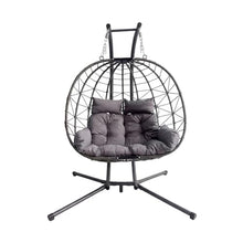 GDFStudio Double Hanging Egg Chair with Stand, Patio Hammock Swing Loveseat for Two, Oversized Wicker Chair with Cushion, Indoor Outdoor, Grey