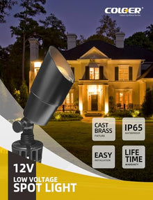 COLOER Solid Brass Landscape Spotlight 12-Pack with 5W LED MR16(101B-Black)