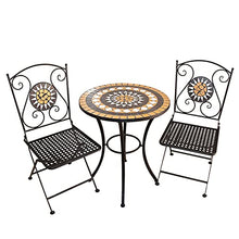 JKSVTF Terrace Bistro Set Mosaic Tile Tables and Chairs, Outdoor Weatherproof Garden Furniture Table and Chair Set, Indoor Balcony Conversation Set Foldable Chair, Poolside coff