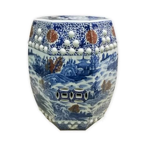 Tu Ye-US Decorative Garden Stools, Ceramic Porcelain Stool Silver Flower and Bird Ceramic Drum Round Stool Outdoor Bathroom Balcony Ceramic Stool