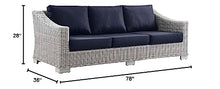 Conway Outdoor Patio Wicker Rattan Sofa in Light Gray Navy