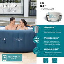 Bestway SaluSpa Milan AirJet Inflatable Hot Tub with Non Slip Pool Seat & Headrest Pillows Blue