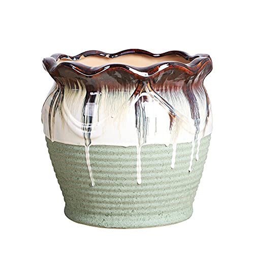 Flower Pots Plant Pots Outside Large Planter for Home & Garden Large Round Barrel Tub Garden Plant Pot Flower Planter with Drainage Holes - for Office, Desk, Indoor Table & Outdoor Garden ( 24cm)