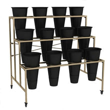 Flower Display stand with Flower Buckets, Movable Plant Cart Shelf Cut Flowers Container Shelf, Florist Plant Display Shelves Flower Shelf Ladder, Florist Bouqu（Gold Frame Black Bucket-100×60×88cm）