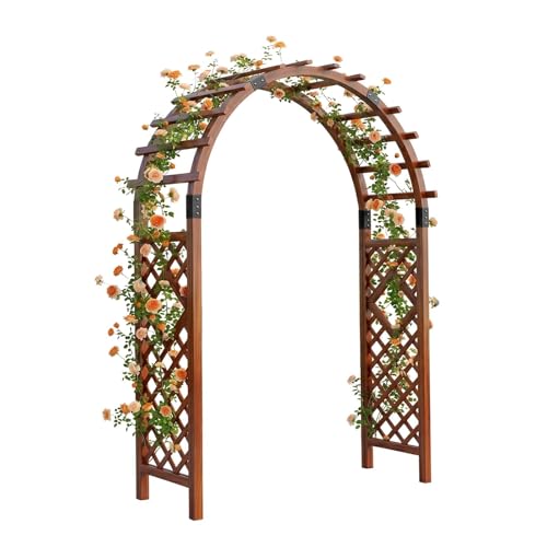 MBBTAG Wood Garden Arch Trellis for Climbing Plants Outdoor, Heavy Duty Garden Arbor Archway Trellis with Ground Anchors for Roses Vines Lawn Pathway and Wedding Decor(180x50x250cm)