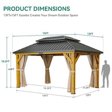 YITAHOME 13x15FT Wood Gazebo Double Roof Hardtop Canopy with Curtain and Netting Beige Yellow