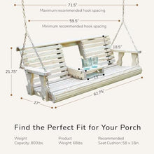 Porchgate Amish Heavy Duty Console Porch Swing with Fold Down Cup Holders in Unfinished - Amish Made in The USA from Treated Pine, Hanging Chains Included