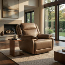 Benzara Glenn Power Recliner Chair with Adjustable Headrest, USB Port, Brown Leather