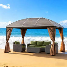 10' X 13' Hardtop Gazebo with Curtains and Netting, Outdoor Patio Metal Gazebo Canopy Pavilion with Steel Roof Ceiling Hook
