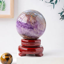 FOTCFATEV Quartz Crystal Ball Amethyst Sphere Ornaments Small Gemstone Figurine with Decorative Stand for,85~90mm